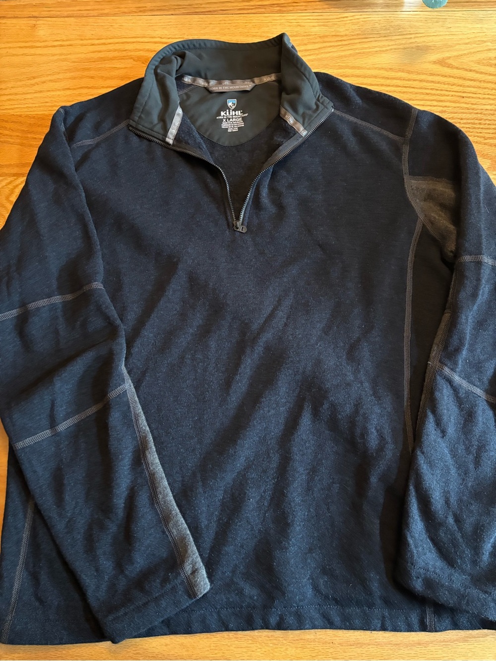 Men’s Kuhl Revel 1/4 Zip Pullover Sweater Navy Blue/ Charcoal XL 5 Panel Sleeves